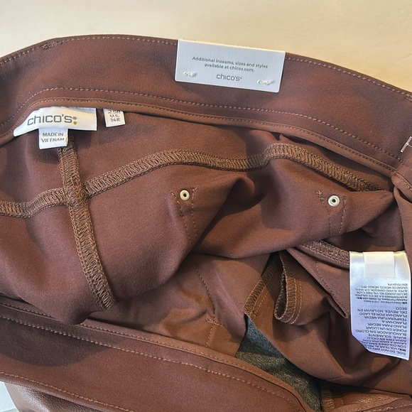 Chico’s Pants 14R (2.5R) Faux Leather Front Ponte Back Slim Leg in brown NWT - Picture 8 of 9